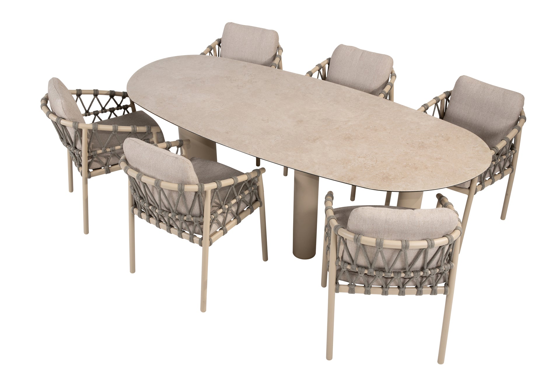 Piacenza dining set with Denia mango shape dining table latte 240 x 110 cm - Complete Set