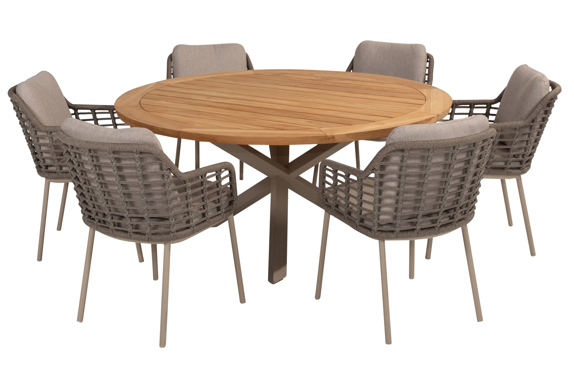 Puglia dining set with Prado dining table Teak top 160cm Latte - Complete Set