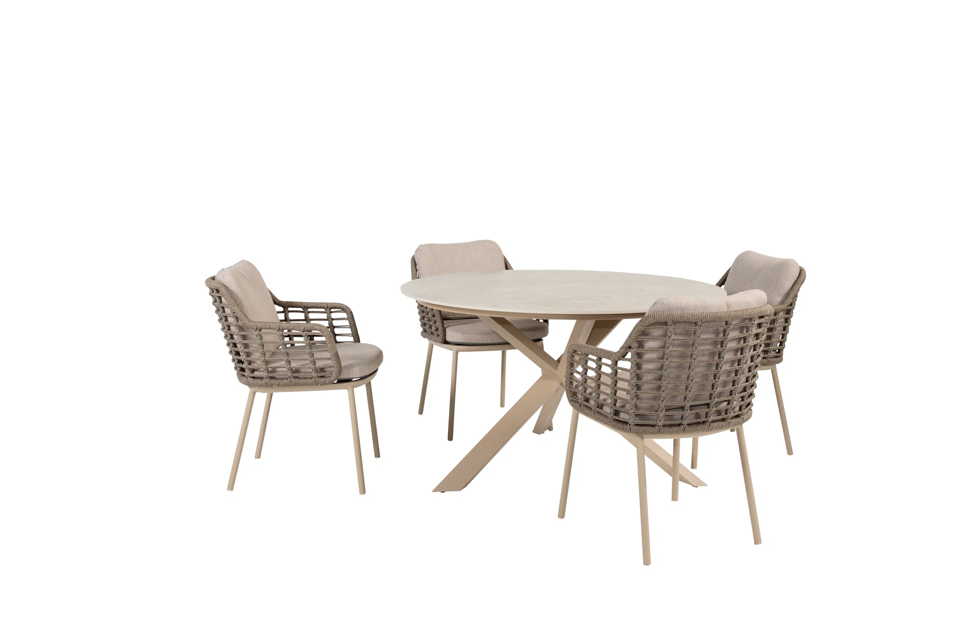Puglia dining set latte with Prado dining table latte 130 cm - Complete Set