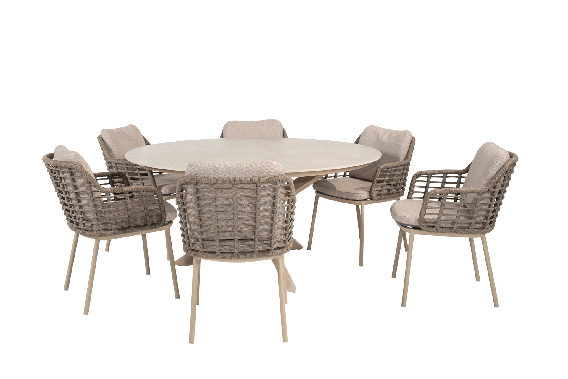Puglia dining set latte with Prado dining table latte 160 cm - Complete Set