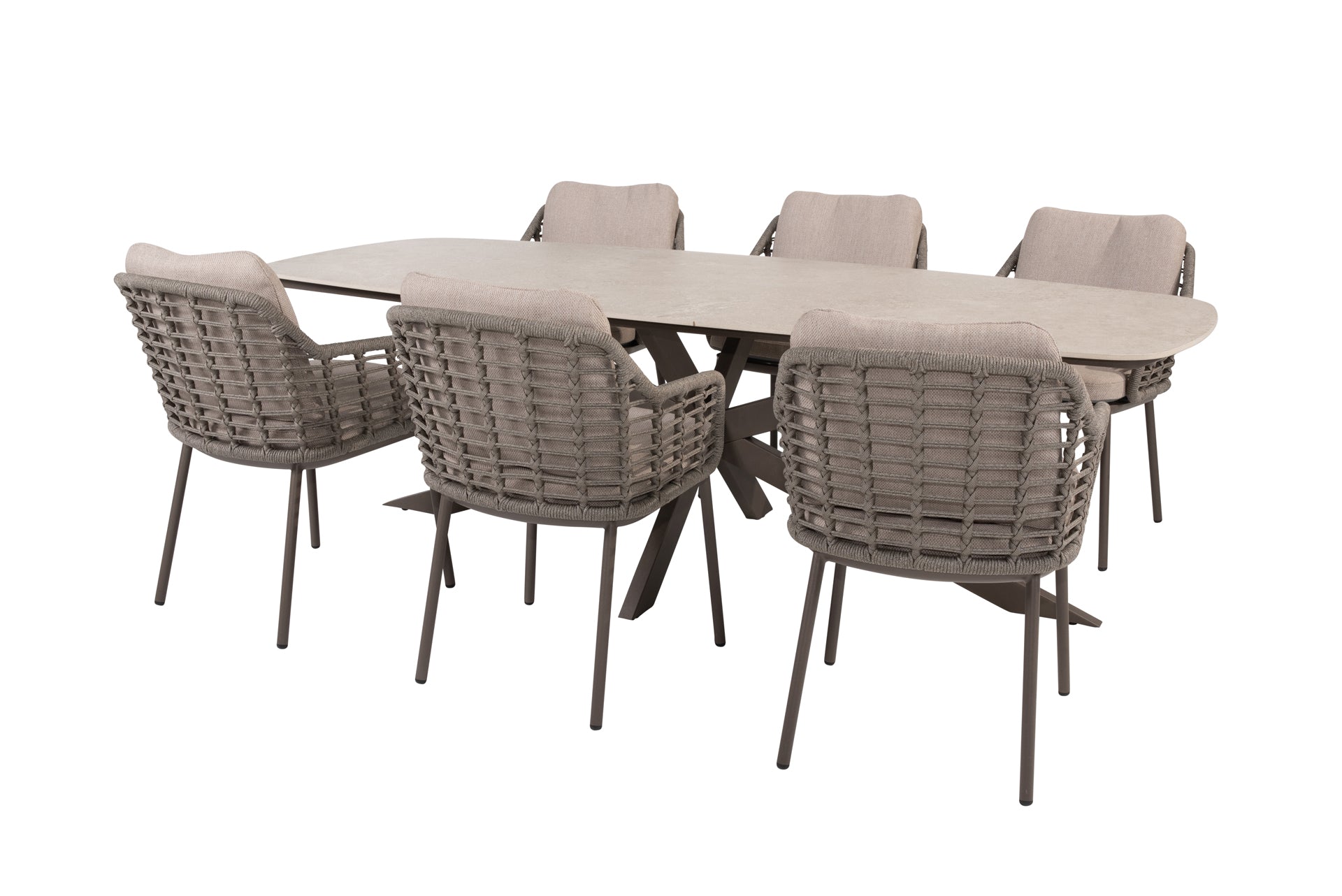 Puglia dining set terre with Prado dining table ceramic top 240x105cm terre legs - Complete Set