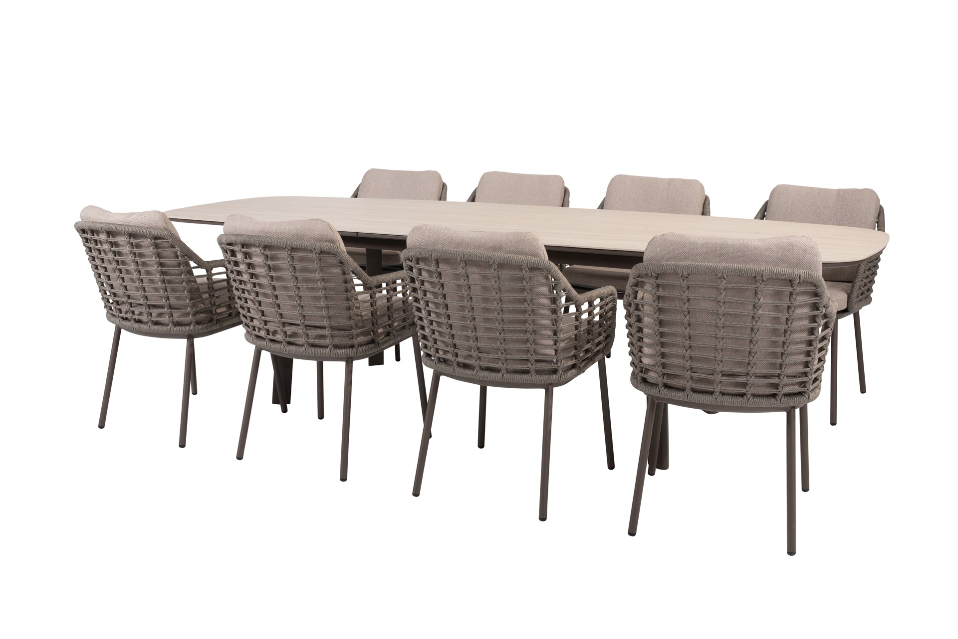 Puglia dining set terre with Manolo extending dining table printed ceramic 230-290cm terre - Complete Set