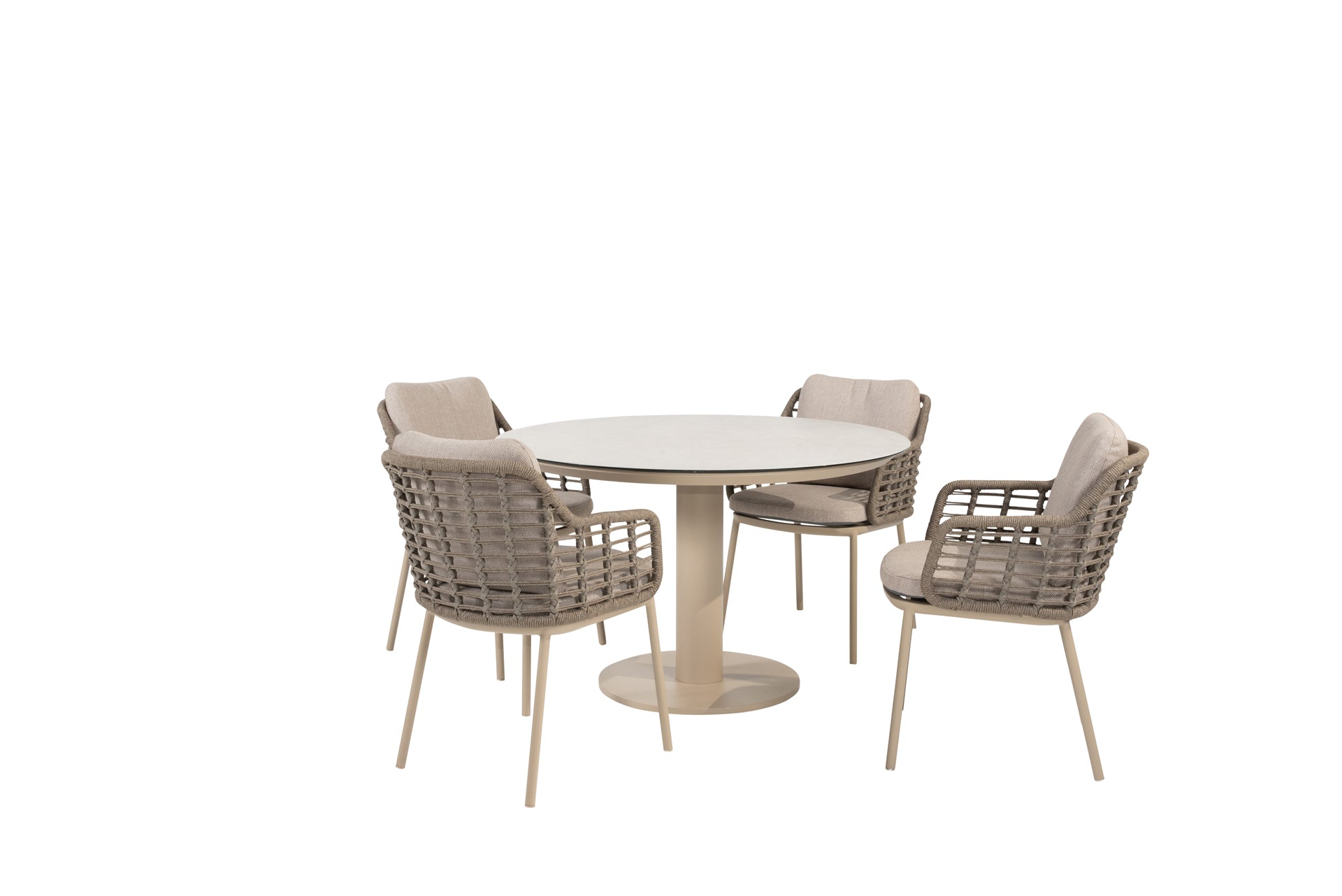 Puglia dining set latte with Sarah dining table latte printed ceramic 120cm - Complete Set