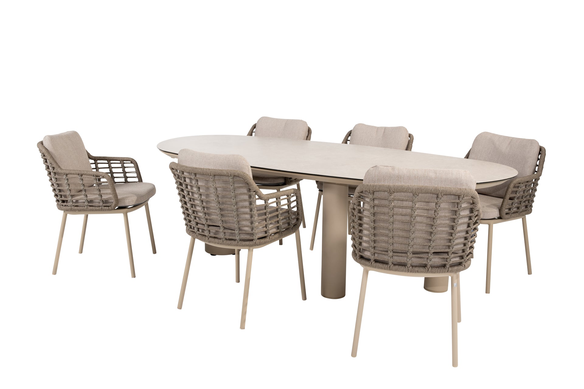 Puglia dining set latte with Denia mango shape dining table latte - Complete Set