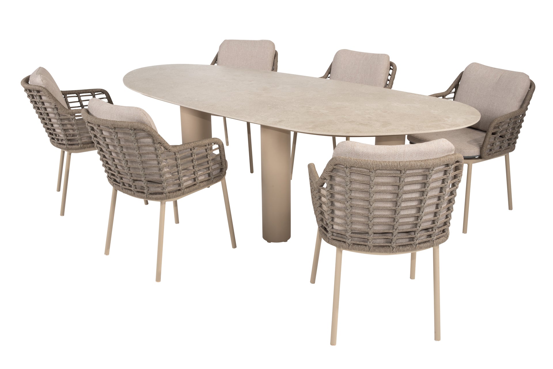 Puglia dining set latte with Estate mango shape dining table latte 240 x 110 cm - Complete Set