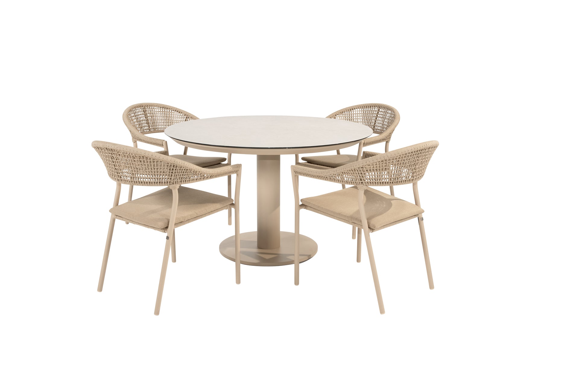 Sienna dining set latte with Sarah dining table latte printed ceramic 120cm - Complete Set