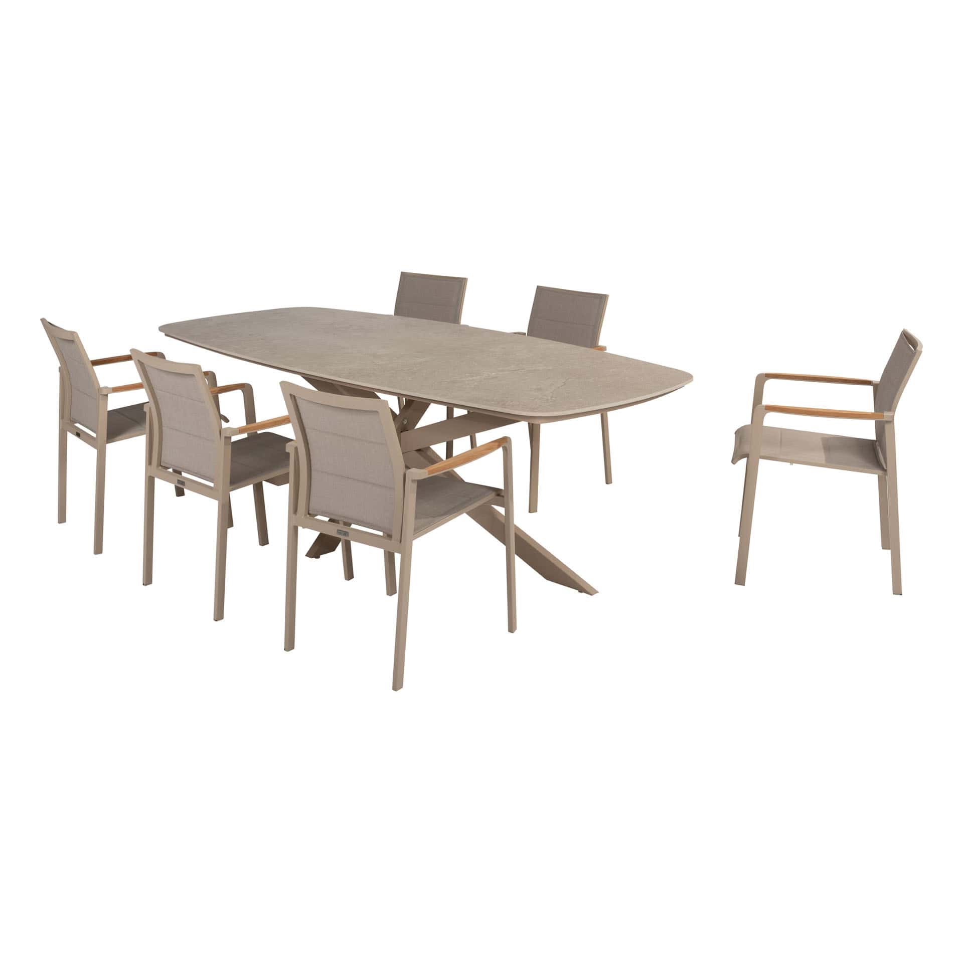 4SO Cortina dining set latte (6 st.) met Prado tafel 240x105cm