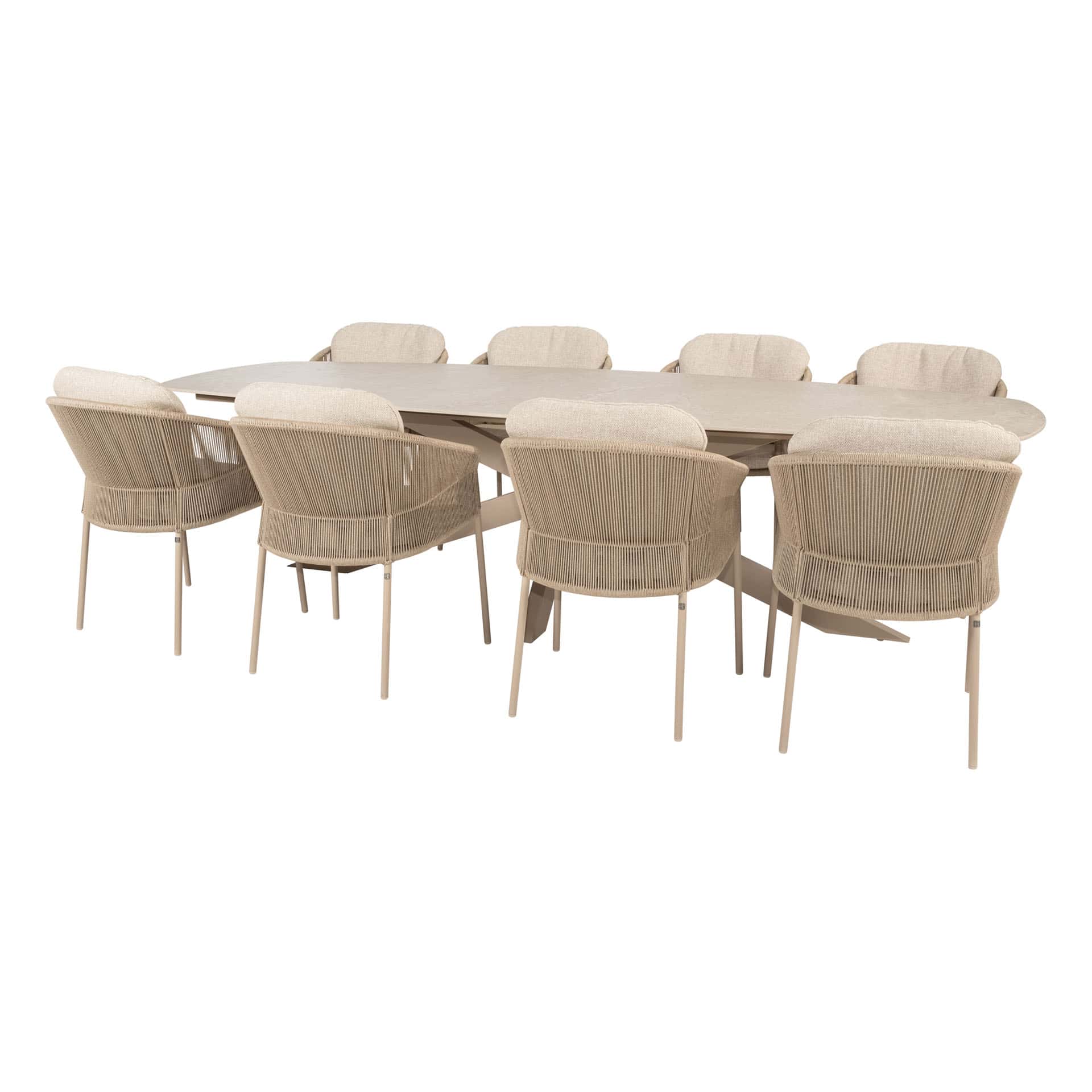 4SO Florence dining set latte (8 st.) met Prado tafel 300x115cm