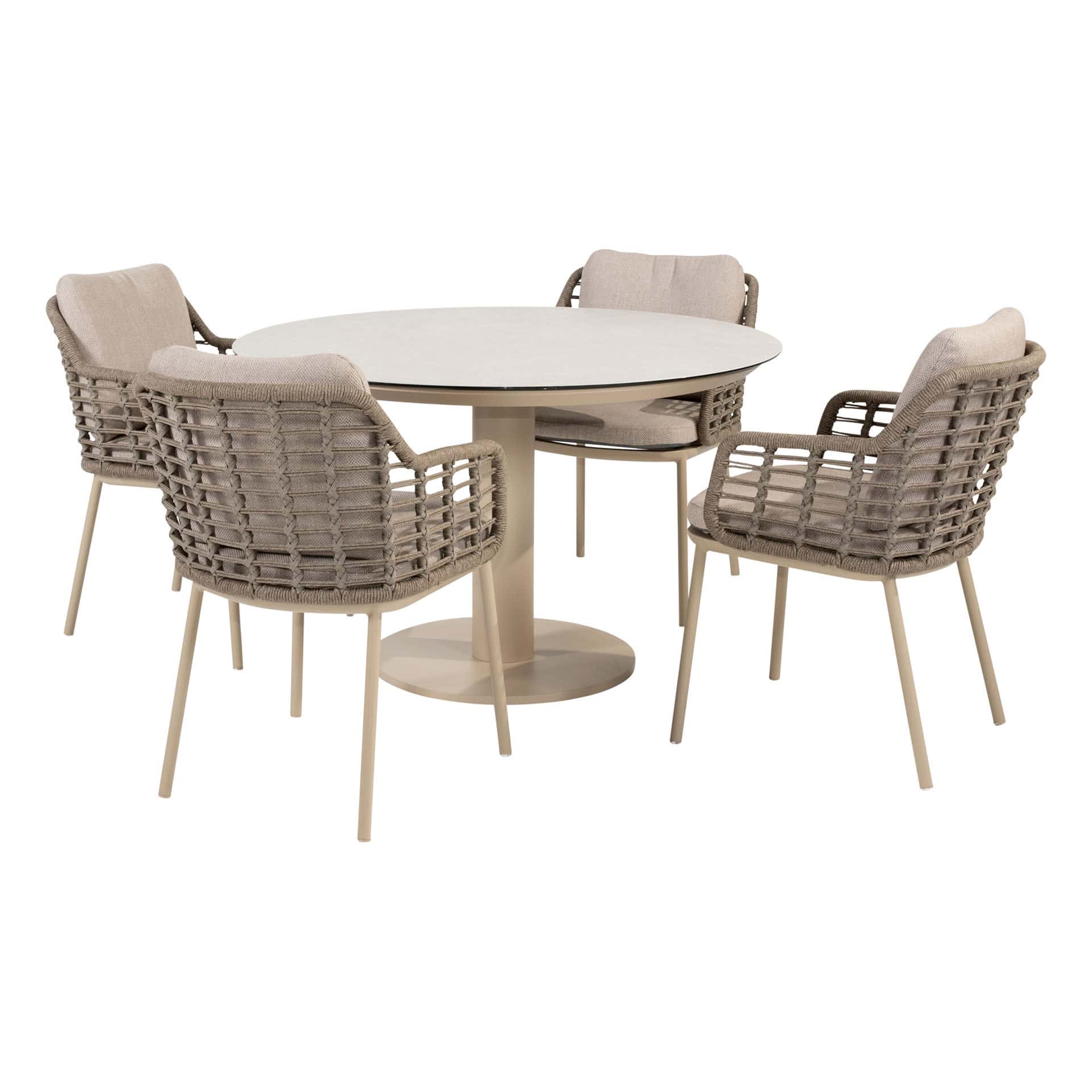 4SO Puglia dining set latte (4 st.) met Sarah tafel ⌀120cm