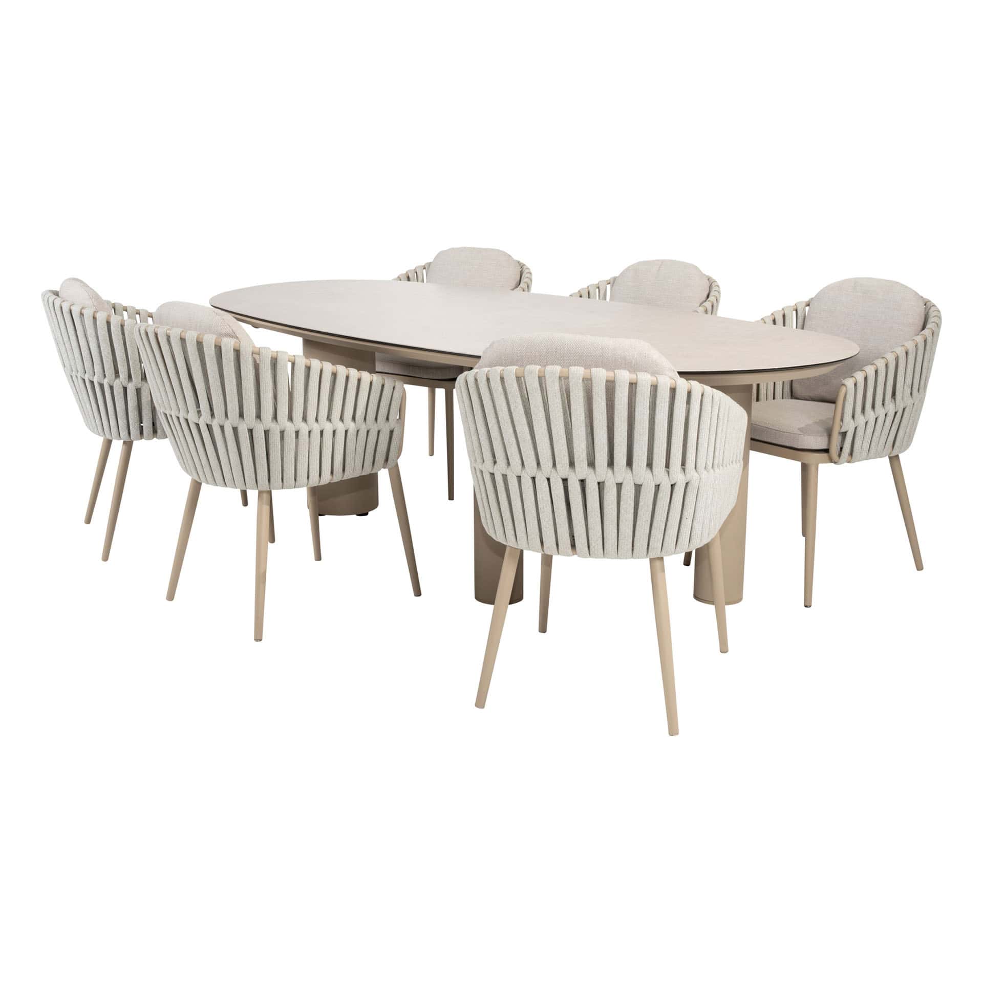 4SO Eva dining set latte (8 st.) met Denia tafel 240x110cm