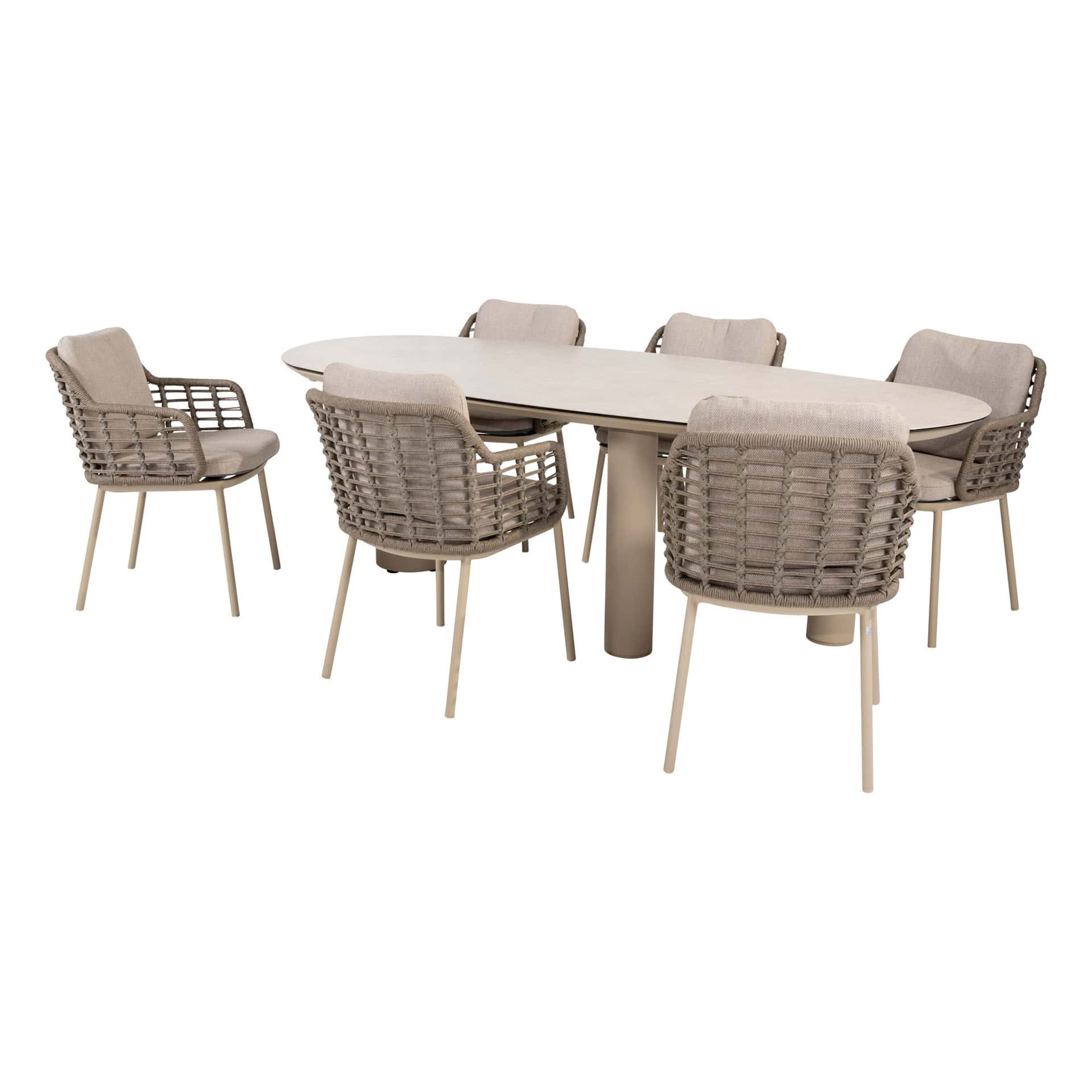 4SO Puglia dining set latte (6 st.) met Denia tafel 240x110cm