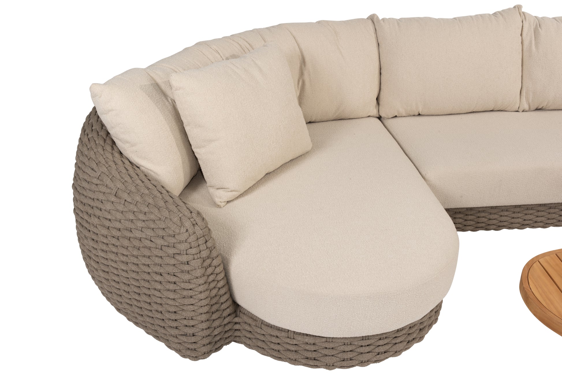 Maxime chaise lounge bench and living chair with Finn pebble shape table - Detail