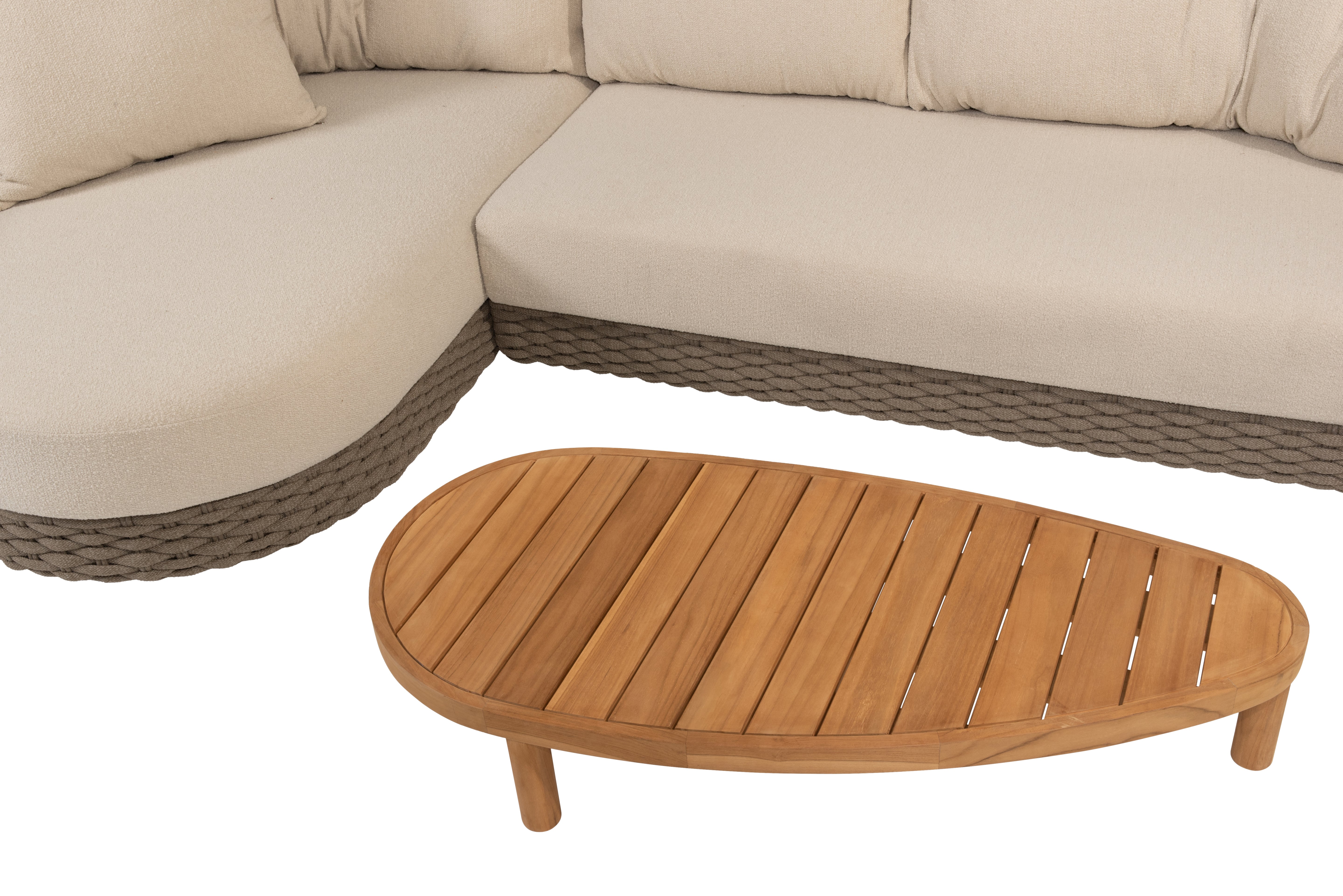 Maxime chaise lounge bench and living chair with Finn pebble shape table - Detail