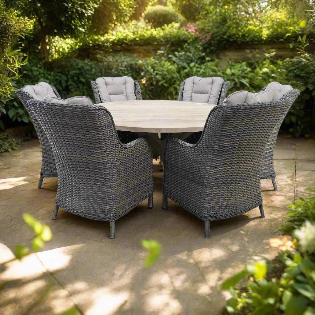 PaZoon 7-delige tuinset met Osborn Sand tuinstoelen en Taste by 4SO Louvre tuintafel Ø160 cm